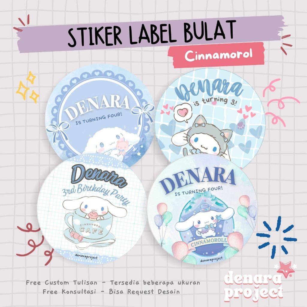 

UM1 (50 PCS) Stiker Bulat Custom Bento Hampers Ulang tahun Cinnamorol