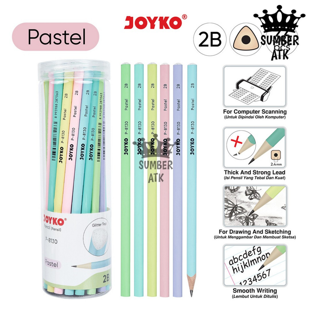

Pencil Pensil Joyko P-8130 2B 1 Drum 36 Pcs Pastel