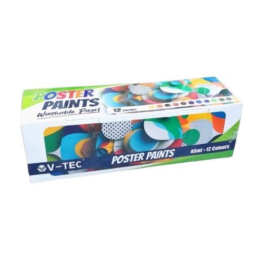 

TERLARIS POSTER PAINT V-TEC 12 WARNA 40ML PP-4012 WASHABLE PAINT POSTER PAINTS 40mlX12clr