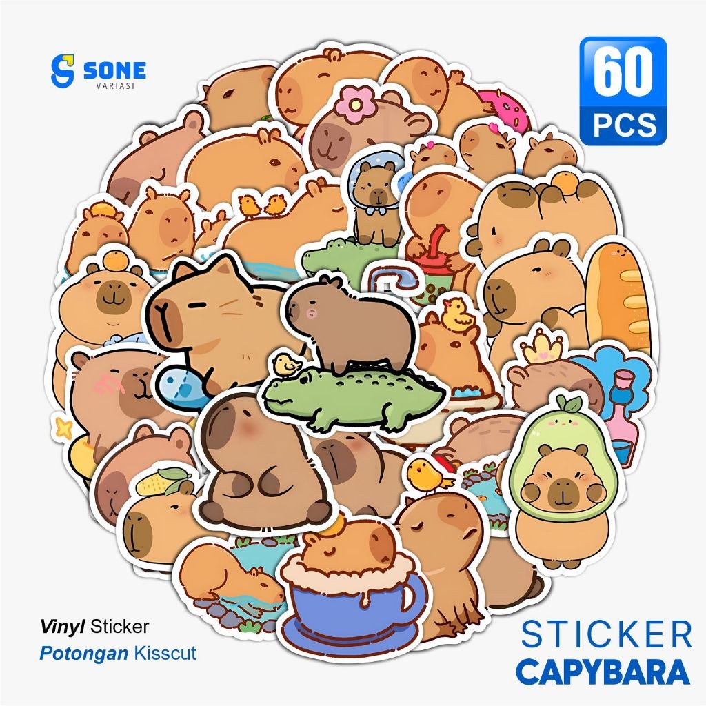 

UM1 Stiker Capybara Aesthetic Paper Vinyl Anti Air Aksesoris Laptop Buku Tumbler