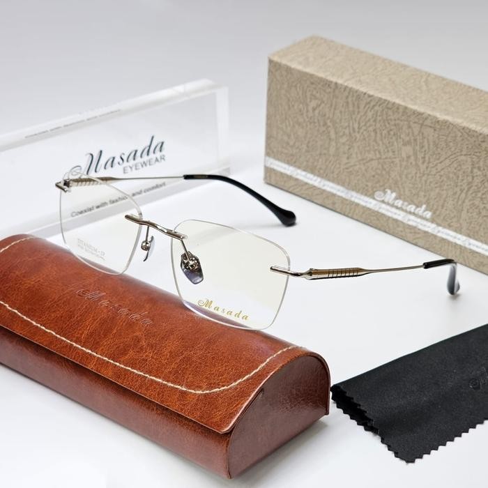 Terbagus Frame Kacamata Rimless Bor Original Pure Titanium Masada 91109