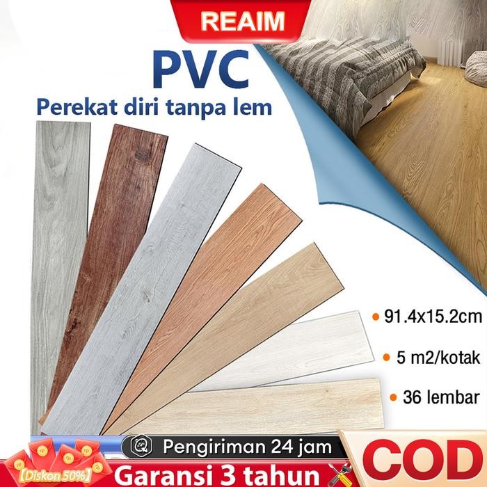 REAIM [36 buah/1 kotak] PVC Floor Vinyl Lantai Stiker 91.4cmX15.2cm Vynil Flooring Stiker Lantai
