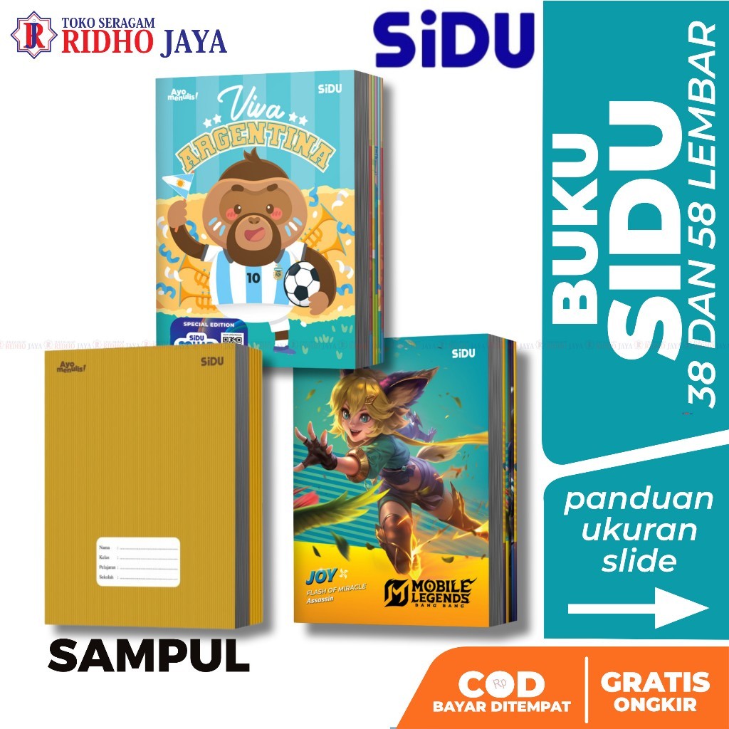 

UM1 RIDHO JAYA SiDU Buku Tulis SIDU 38 Lembar 58 Lembar Sampul dan Tidak Sampul ( Isi 10 Buku )
