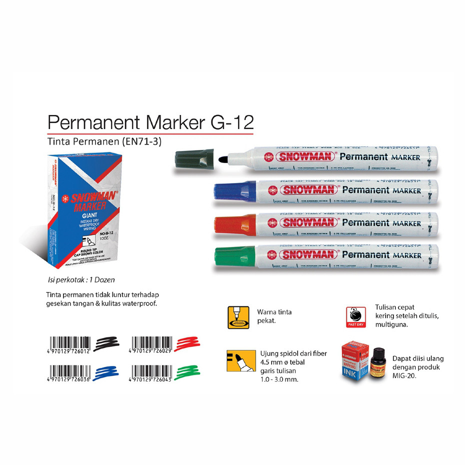 

UM1 SPIDOL SNOWMAN PERMANENT MARKER G-12 (SATUAN)