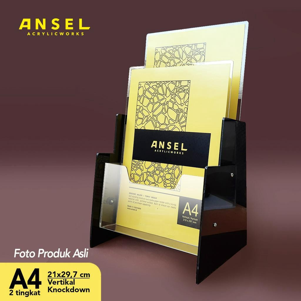 

ANSEL Tempat Brosur Akrilik / Flyer Holder Tingkat - A4 Ver -Tipe C 2 Susun