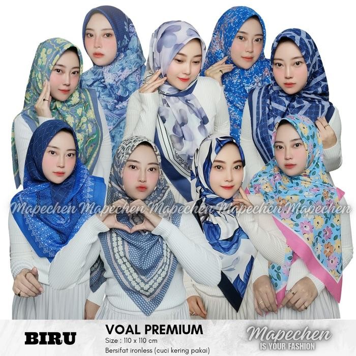 murah- Edisi Biru - Hijab VOAL MOTIF PREMIUM Denim Navy Dongker Softblue Jilbab Segiempat