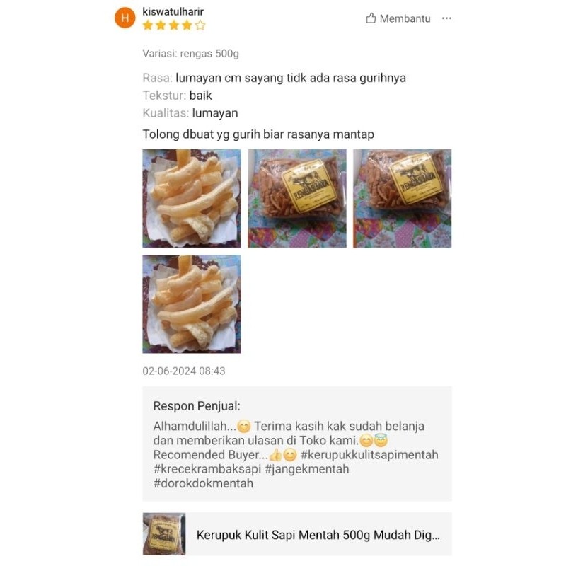 

Dapur Joglo Kerupuk Kulit Sapi Mentah 500G Mudah Digoreng Krupuk Kulit Krecek Rambak Kulit Sapi Stik