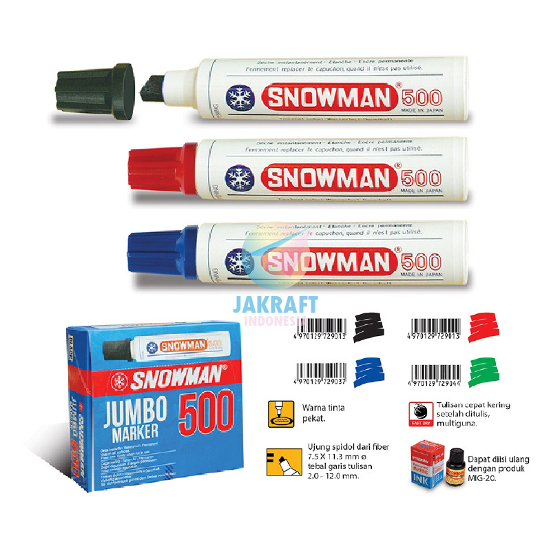 

UM1 (1 Pcs) Spidol Permanen Jumbo Tidak Bisa Dihapus SNOWMAN J- Permanent Marker Besar Anti Air