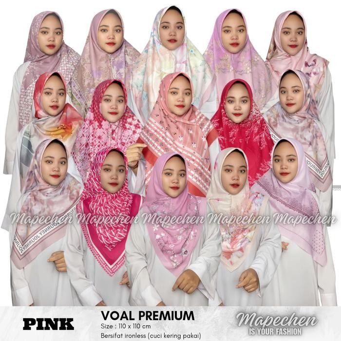 cantikk- Edisi Pink - Hijab VOAL MOTIF PREMIUM Dusty Fuschia Fanta Mauve Jilbab Segiempat LaserCut