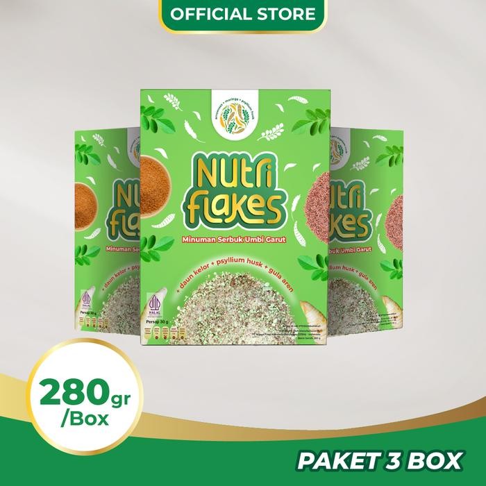 

EatFr3sh- NUTRIFLAKES SEREAL UMBI GARUT WITH PSYILIUM HUSK & KELOR 3 BOX 280gr