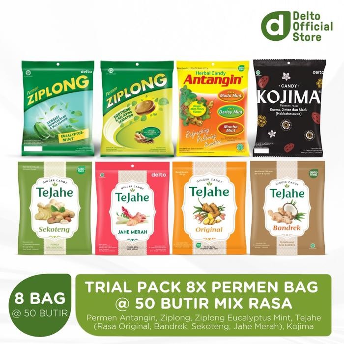 

EatFr3sh- Trial Pack 8X Permen Bag 50 Butir Mix (Antangin Kojima Tejahe Ziplong)