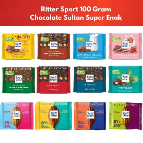 

EatFr3sh- Cokelat Sultan Ritter Sport Peppermint , Alpine, Stawberry Yogurt , Whole Almond ,