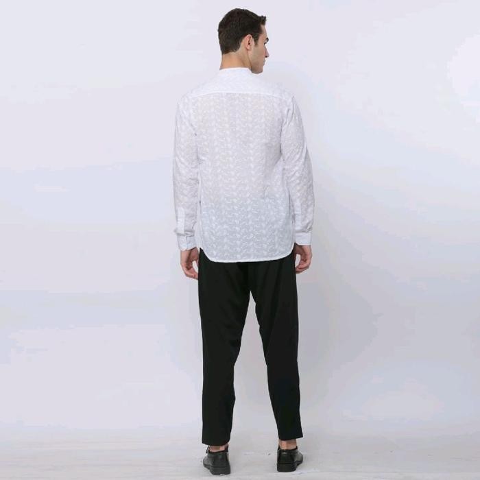 Zuhud- kemeja koko pria full bordir stell slim-fit Dewasa Atasan Baju Muslim Putih Slimfit Tangan
