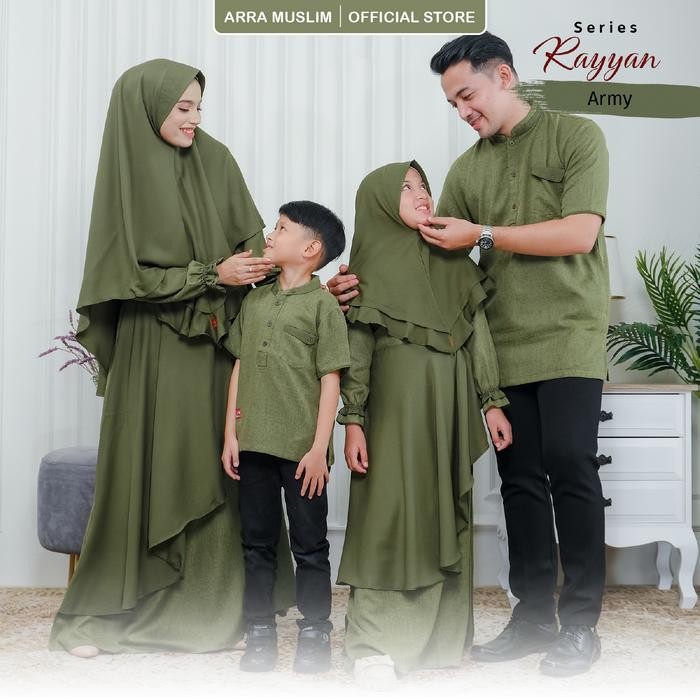 Hayya- Baju Sarimbit Couple Keluarga Gamis Koko Arra Rayyan Army Premium