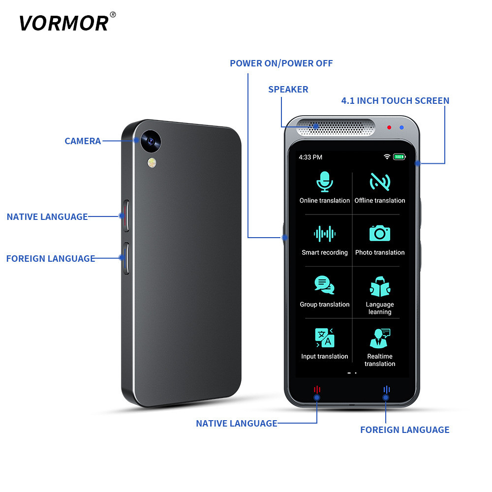 2023 Z6 Language Translator Device 138 Languages Intelligent Translator Real-Time Voice Recording,