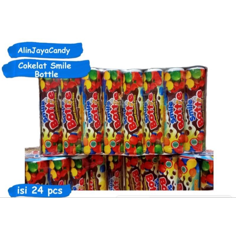 

Cemal Cemil Makyus Cokelat Smile Bottle Isi 24 Pcs / Box Cokelat Butir Smile Bottle