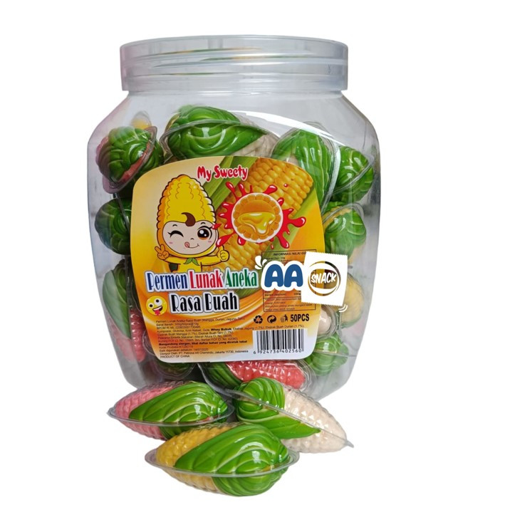 

Cemal Cemil Makyus Permen Lunak Sweety Bentuk Jagung Toples Isi 50