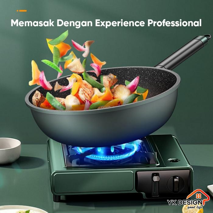 Yk Design Wajan Batu Medis Ukuran 32Cm Warna Hijau Tua Anti Lengket Yk-837 #Gratisongkir