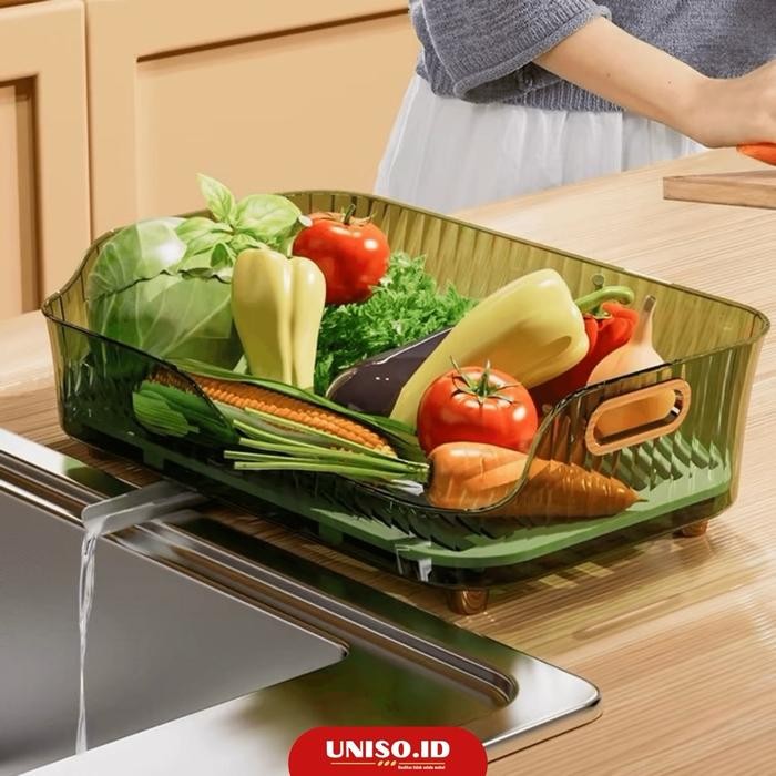 terbaru  uniso rak wadah pengering piring buah multifungsi dengan gagang design mewah dan