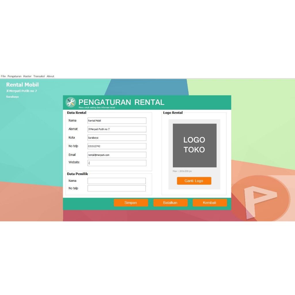 Software Rental Mobil Standart Full Version Lifetime