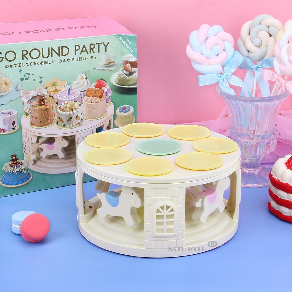 New Rotary Cake Machine Dessert Table Automatic Carousel with Lights Music Cake Base Set Table Holid