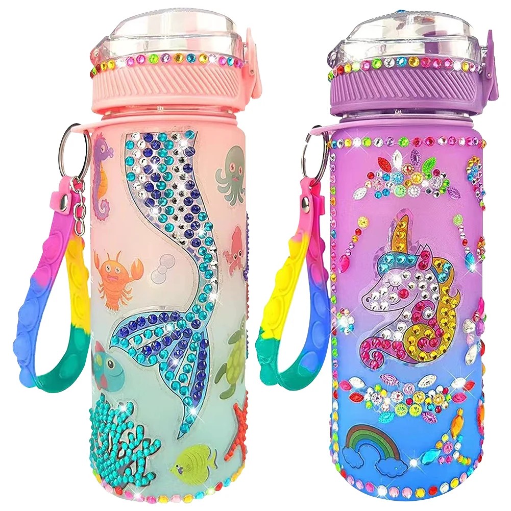 600ml Decorate Water Bottle with Glitter Diamond Diamond Stickers Bottle DIY Student School Kettle D