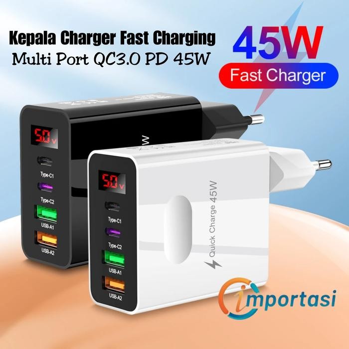Genggam- Kepala Charger Usb Type C 4 Port Fast Charging Qc3.0 Pd 45Wb Iphone