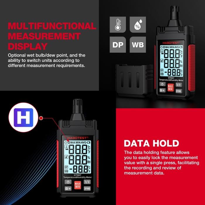 Langsung Gas. Habotest Ht607 Temperature & Humidty Mete Handheld Thermometer Moisture Meter