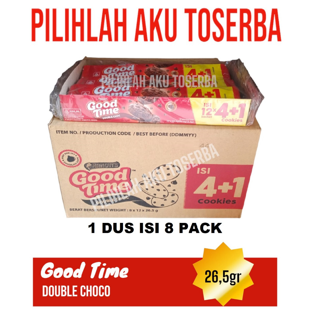 

Good Time Cookies DOUBLE CHOCO 16 gr menjadi 26 gr Singles Pack - ( HARGA 1 PACK ISI 12 pcs )