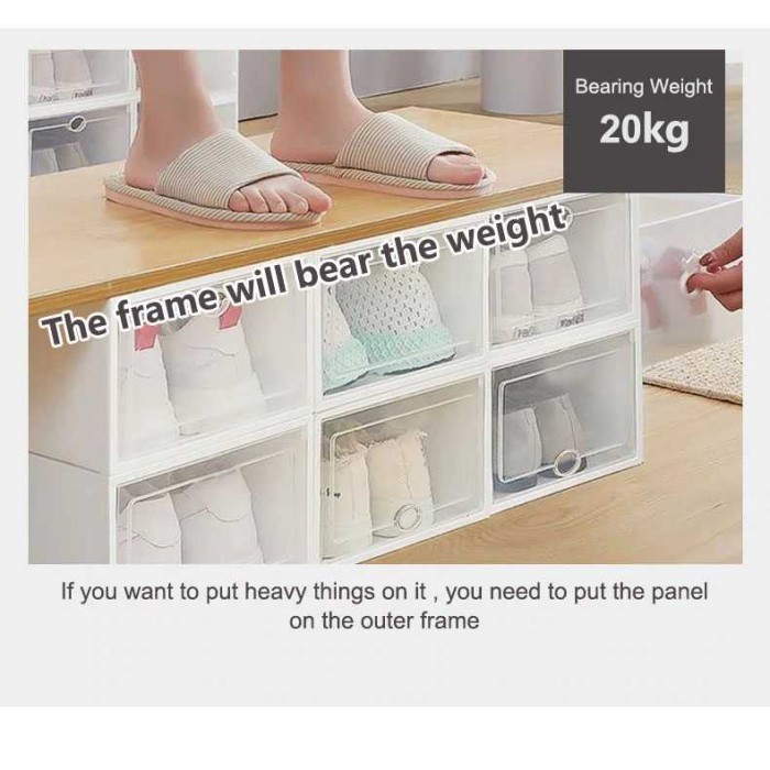 Rak Sepatu Plastik Kotak Sepatu Rakit Transparan Anti Debu Shoe Box Desain Kotak 6 pcs