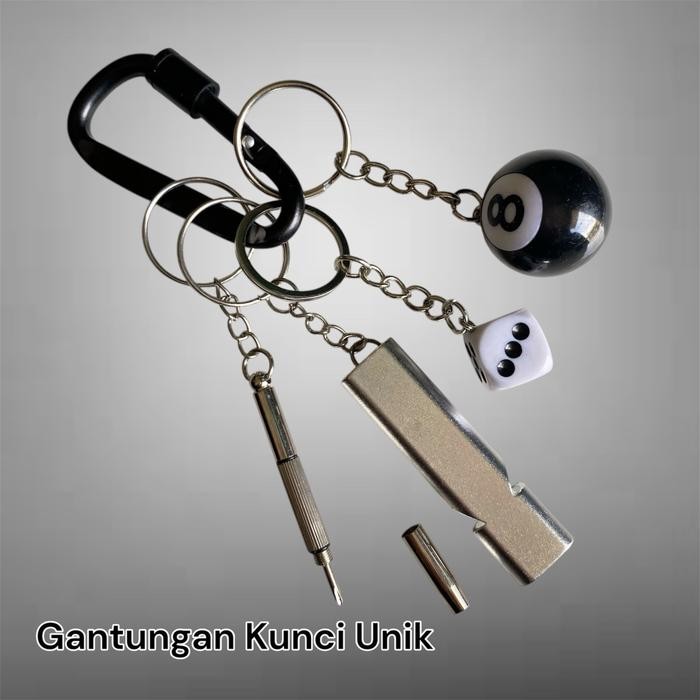 Gala Galore Gantungan Kunci Unik Dengan Peluit Obeng Kecil Aksesoris Dadu Dan Bola Billiard, Unique