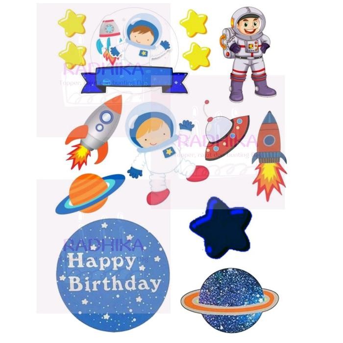 Gala Galore Topper Astronot Planet Luar Angkasa Happy Birthday Khitanan Hiasan Kue Custom Nama