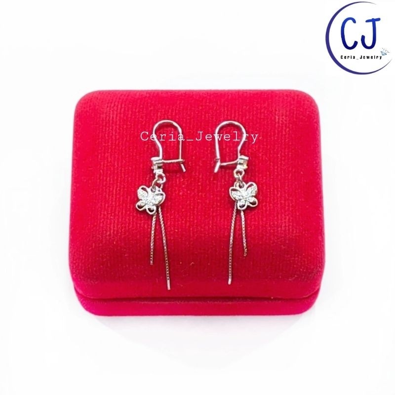 Anting Kupu-Kupu Perak Asli Silver 925 Lapis Emas Putih Asli - Anting Kail Kupu Kupu - Anting Anti
