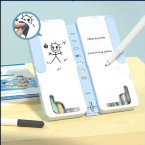 

Ready- Kotak Pensil Anak Sekolah Motif Polos Dengan White Board + Book Stand