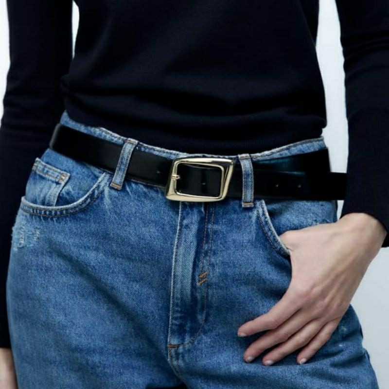 leather belt (sabuk kulit Zara) new Hitam wanita dewasa