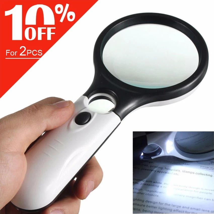 Purvisco - 2in1 Magnifier Gelas Kaca Pembesar Dengan Lampu 3 LED Loop Magnifying Lup Zoom Untuk