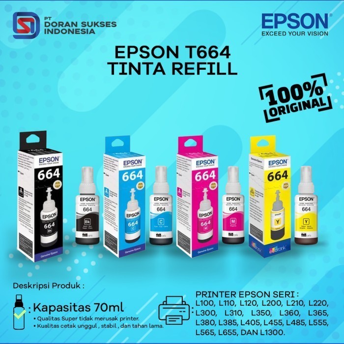 Baru Tinta Epson Refill T664 Original Printer L120 L210 L310 L360