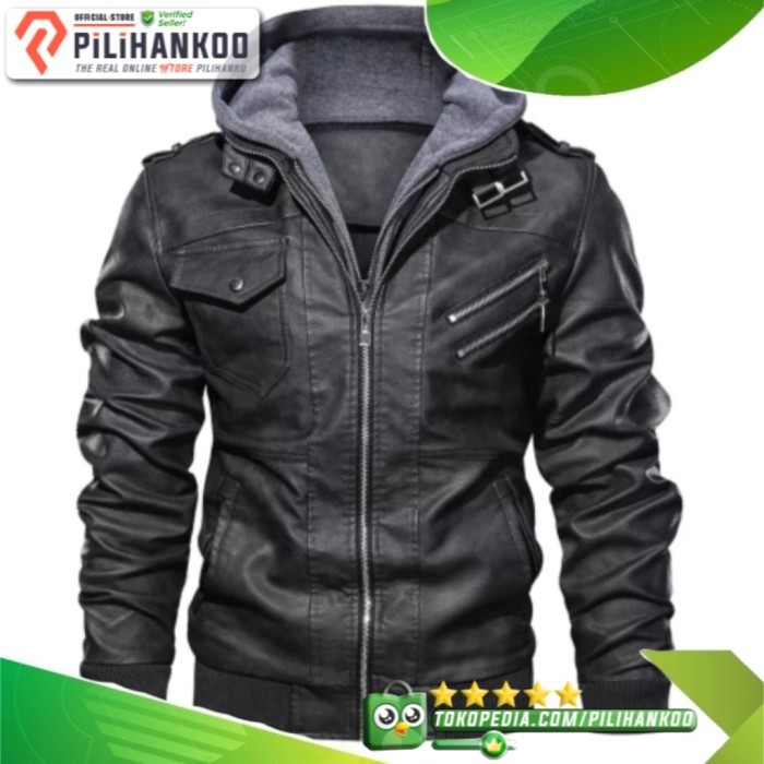 Jaket semi kulit jaket pria double resleting jaket motor pria