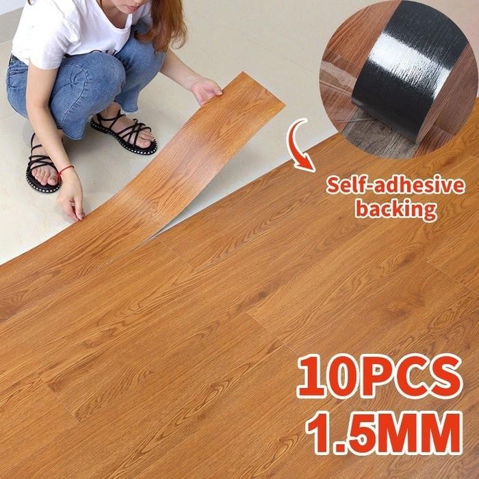 10pcs Stiker Lantai Vinyl Wallpaper Dinding Motif Kayu Premium Dengan Lem Wallpaper Vinil Stiker