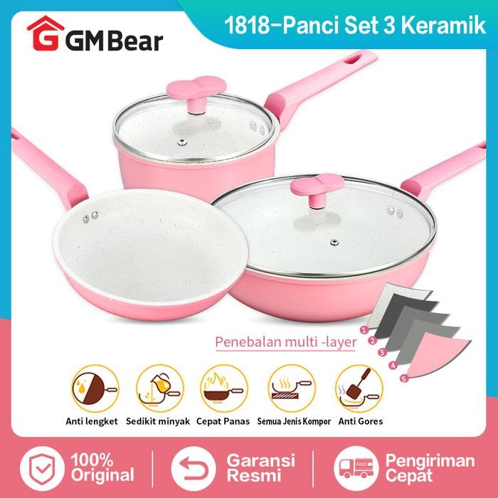 SS- Gm Bear Panci Set Keramik 1818 - Luversa Panci Ceramic Set 3Pcs