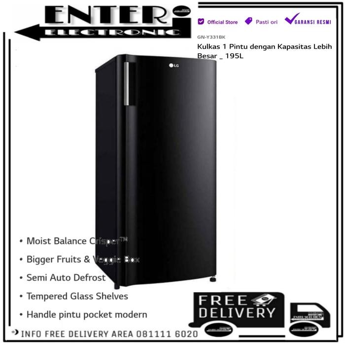 SendToday- Lg Gny331Bk - Lemari Es 1 Pintu 203L 195L Kulkas 1Pintu Lg Gn Y331Bk