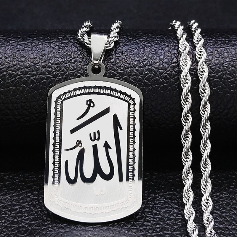 Kalung Muslim Lafadz Allah Semi Army Tebal / Kalung Liontin Islami Tulisan Allah rna Silver /