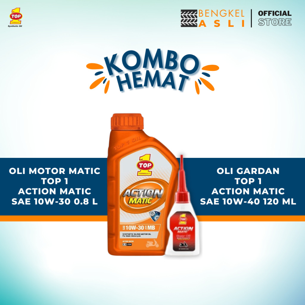 (KOMBO HEMAT OLI MOTOR MATIC + OLI GARDAN) OLI MOTOR MATIC TOP 1 ACTION MATIC SAE 10W-30 0.8 LITER +