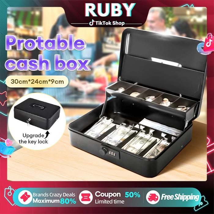 Terlaris Laci Uang Kasir Cash Drawer Cash Box Portable Money Safety Box With Lock Black Cash Box