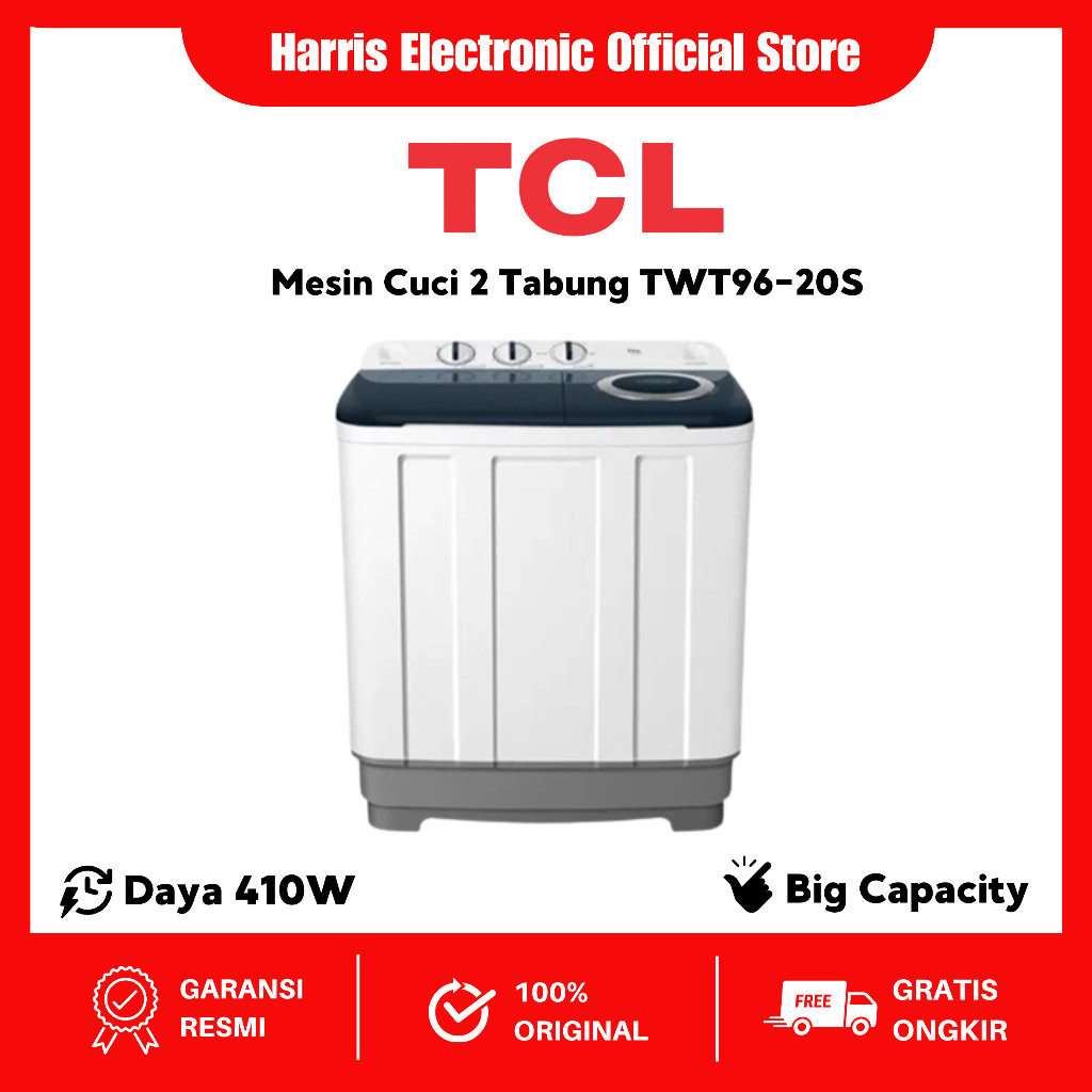 TCL Mesin Cuci 2 Tabung Kapasitas 9 Kg TWT96-20S