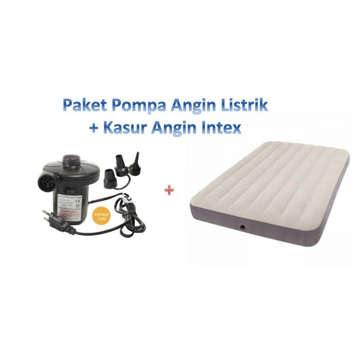 PAKET Pompa Angin Listrik + Kasur Angin Intex Durabeam Twin 64707