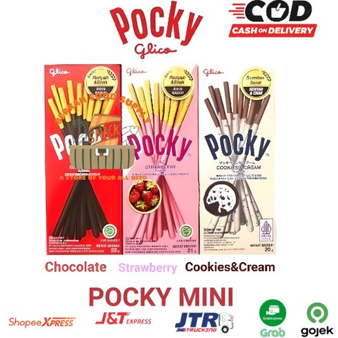 Glico POCKY Mini 22gr Snack / Cemilan Pocky HALAL Cookies & Cream Strawberry / Pocky Coklat / Cokela