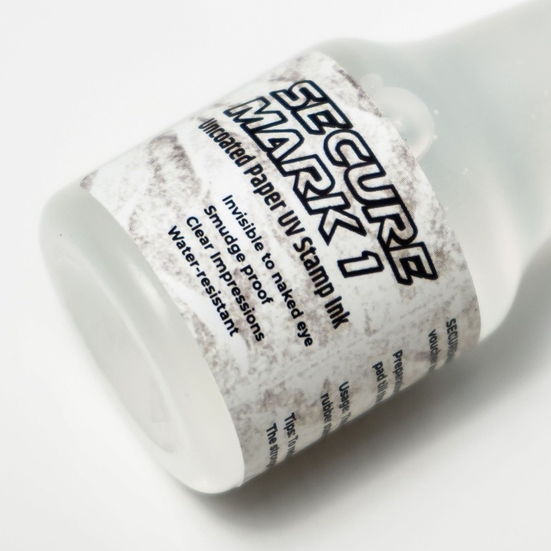 

SecureMark1 Tinta pel Invisible UV ink ke kertas tiket voucher acara event