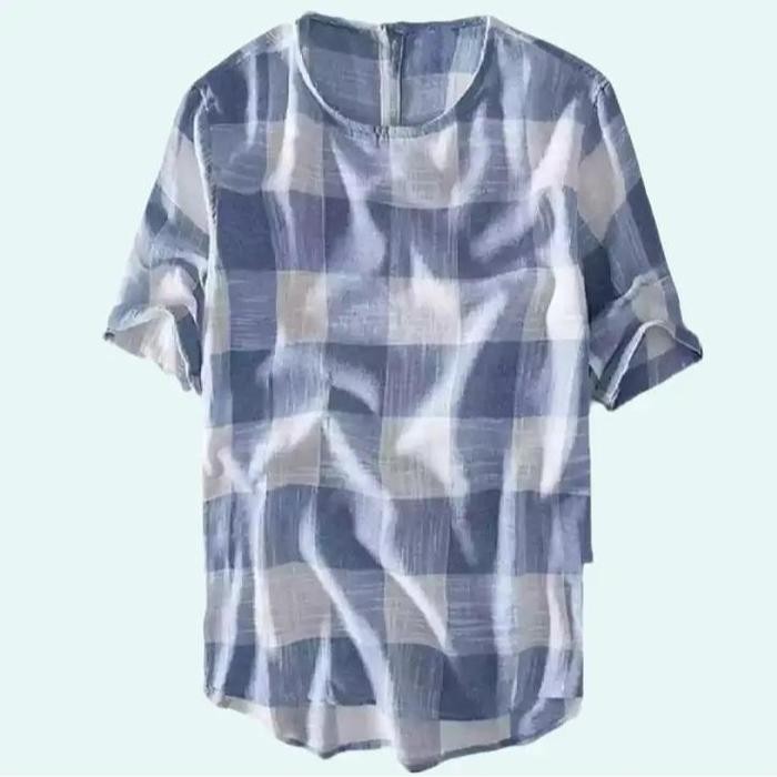 Elhaz- Baju Atasan Panjang Koko Kurta Motif Kotak-Kotak Pria Dewasa Muslim Jumbo Kekinian