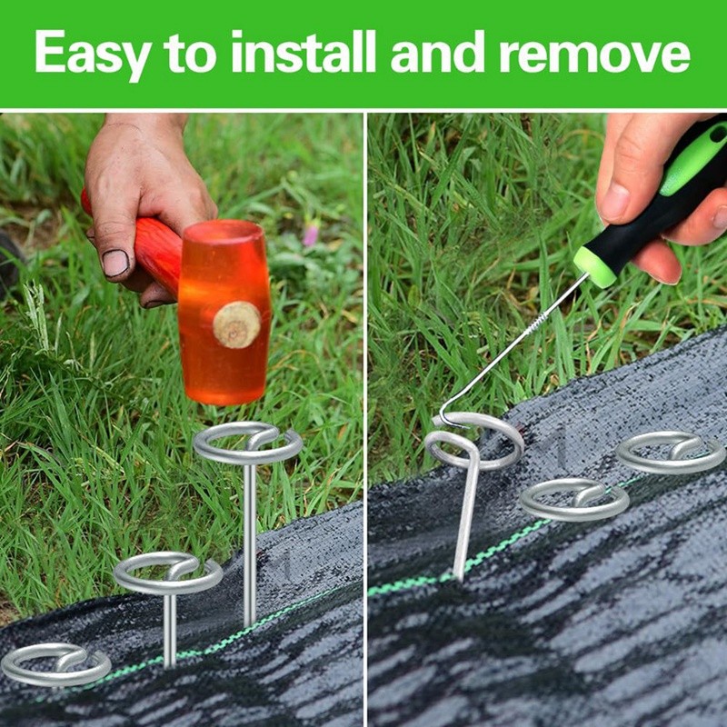 50Pcs Circle Top Landscape Staples, 6Inch Garden Stake Galvanized Landscape Fabric Stakes, Heavy Dut